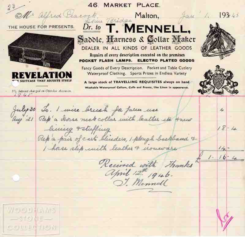 T. Mennell, sadler etc, invoice 1946