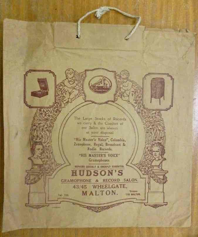 Hudson's, gramophones, records, paper bag
